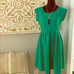 Green textured flare dress
